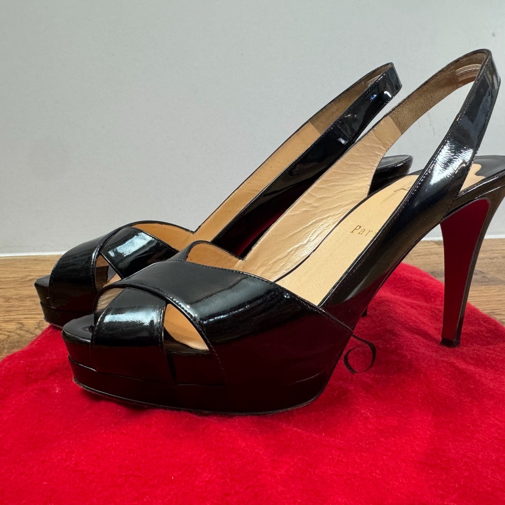 Christian Louboutin Black Peep-Toe Slingbacks